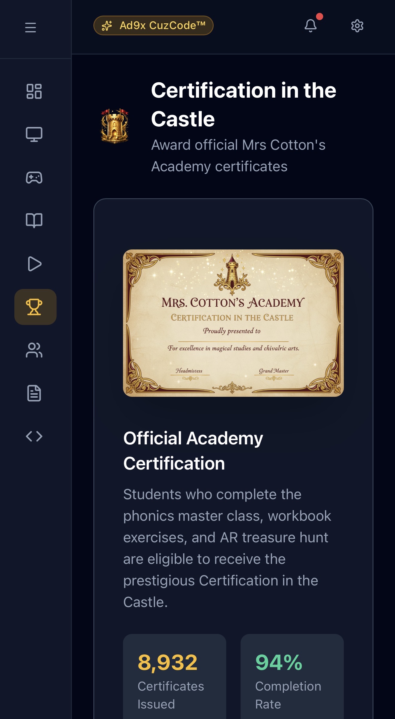 Certification in the Castle